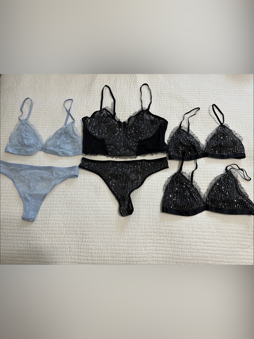 Sequin Lace Bralette & Thong Sets - 6 pieces